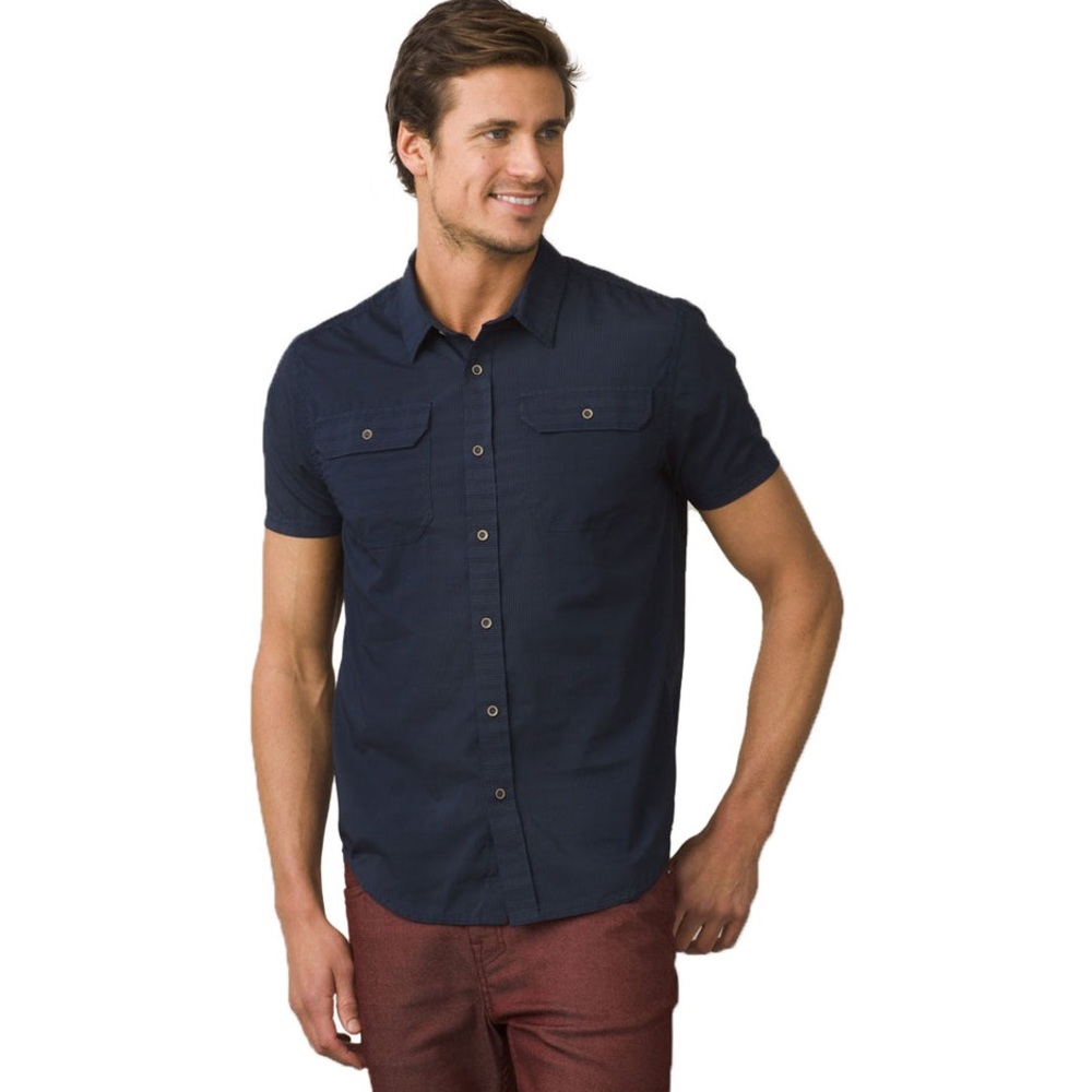 (A9) prAna Men's Nautical Cayman Short Sleeve Shirt, Size XS,‎ NWT